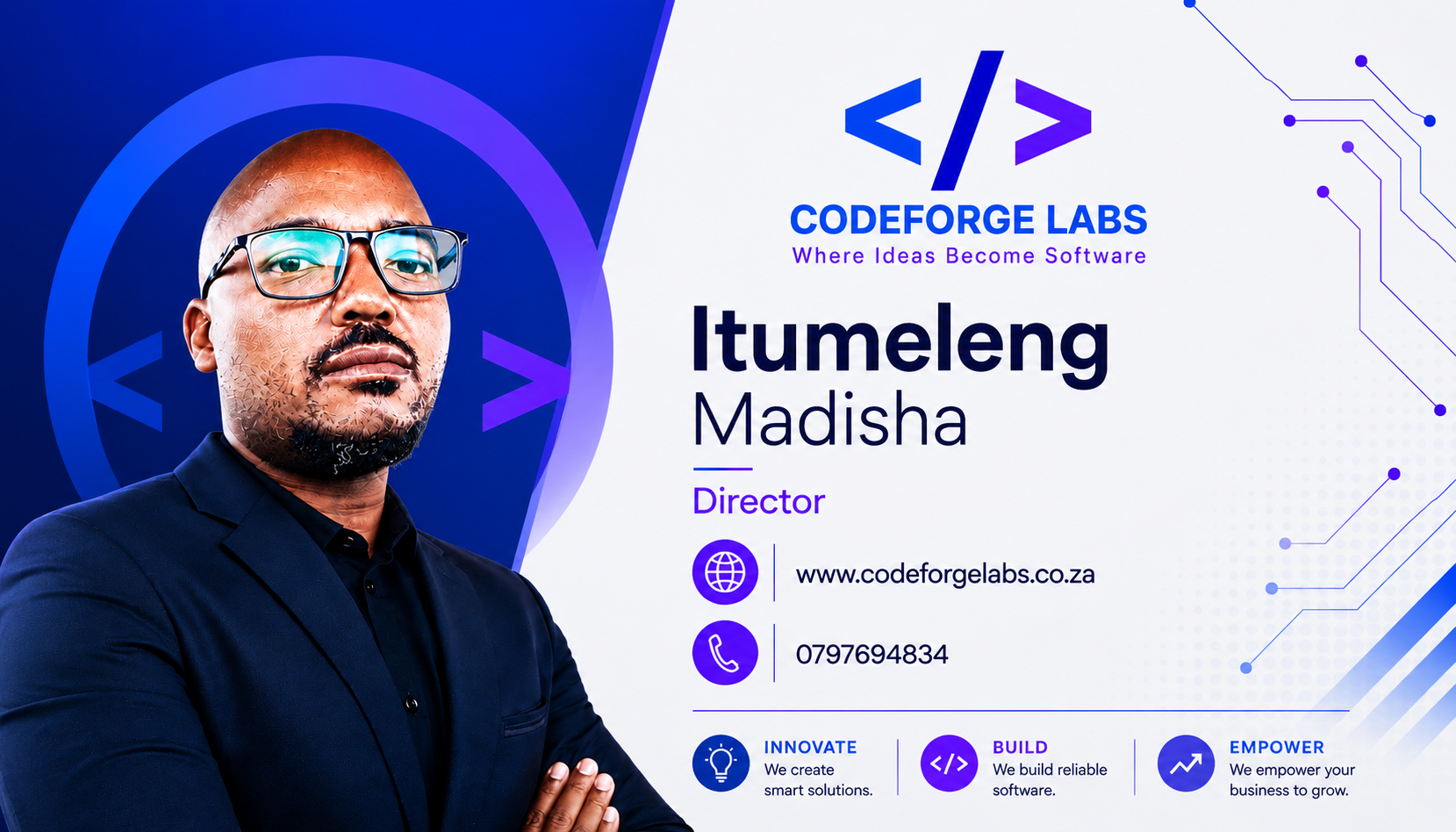 CodeForge Labs director brand card
